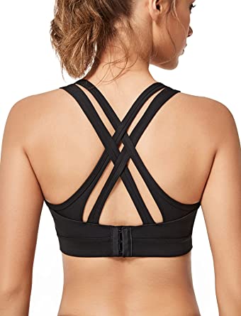 Photo 1 of Yvette Women High Impact Sports Bras Criss Cross Back Sexy Running Bra for Plus Size Size- XL in black