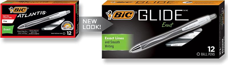 Photo 1 of BIC Glide Exact Retractable Ball Point Pen, Fine Point (0.7 mm), Black 12-Count