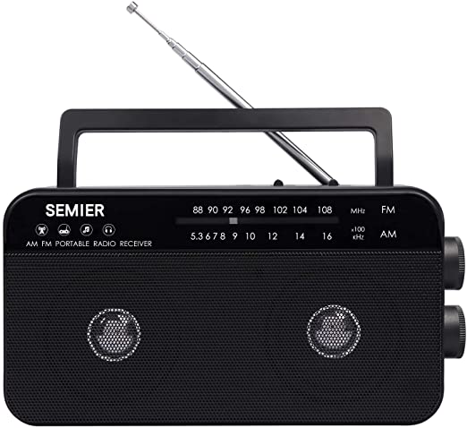 Photo 1 of SEMIER AM FM Portable Radio, Battery Operated Analog Radio by 3X D Cell Batteries Or AC Power Transistor Radio with Double Big Speaker, Standard Earphone Jack, Bass Tone Mode and Large Knob