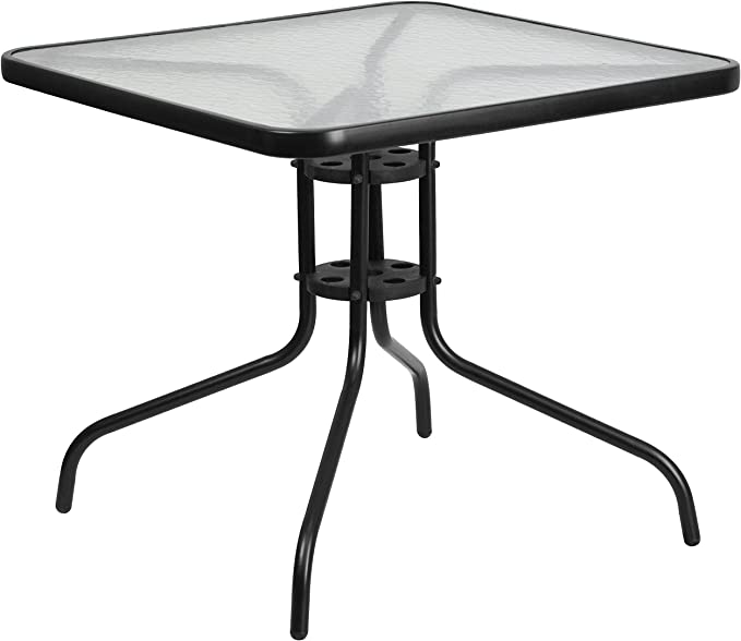 Photo 1 of 31.5'' Square Tempered Glass Metal Table