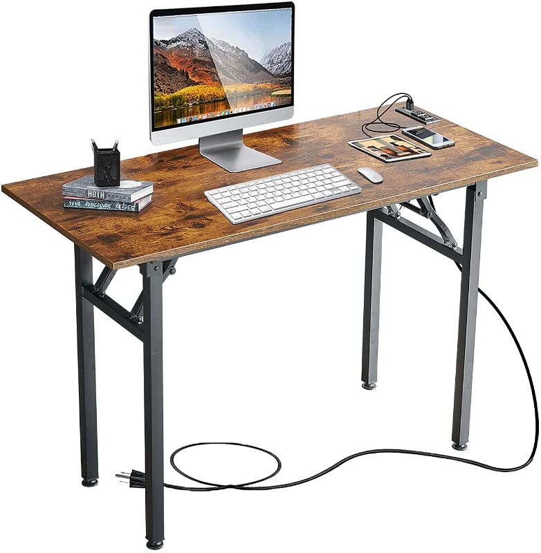 Photo 1 of Frylr Industrial Computer Desk 43IN X 2OIN, Home Office PC Desk with Power Outlet and USB Ports Charging Station, Study Workstation, Stable Metal Frame, Rustic Brown
