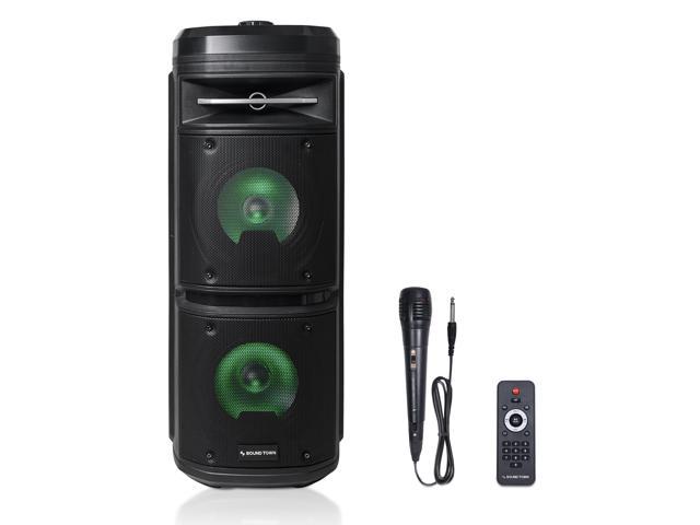 Photo 1 of Sound Town OPIK-26X Dual 6.5” Portable PA Speaker with Built-in Rechargeable Battery 1 Wired Microphone Bluetooth USB SD Card Reader and LED Lig
