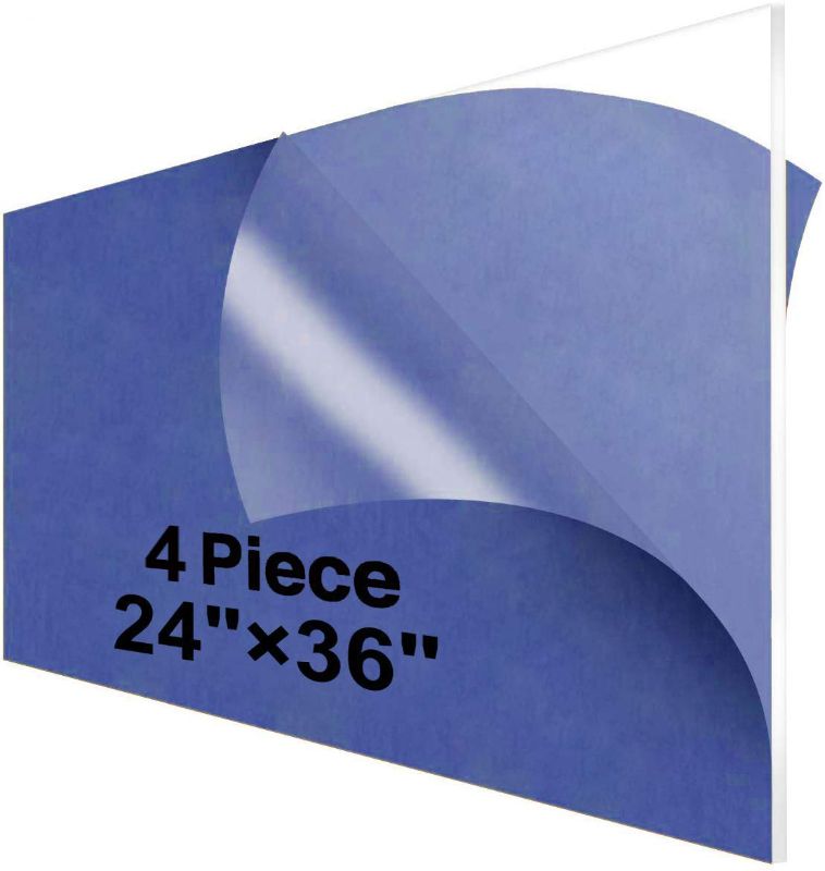 Photo 1 of 24x36 Acrylic Sheet for Protective Sneeze Guard, Pack of 4, Clear Acrylic Plexiglass Sheet 1/8 Thick Cast Acrylic Sheet 24 x 36, 3mm Transparent Protection Shield 24x36 Plexi Glass Panel Desk Divider
