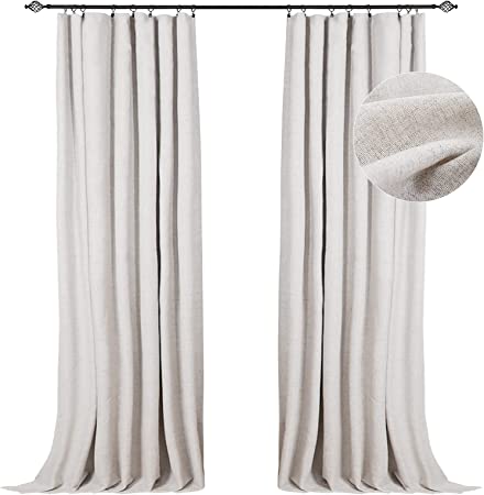 Photo 1 of 100% Blackout Shield Linen Blackout Curtains 84 Inch Long 2 Panels Set, Clip Rings/Rod Pocket Blackout Curtains No Light, Black Out Curtains & Drapes for Bedroom, 50 inches Wide Each Panel, Beige

