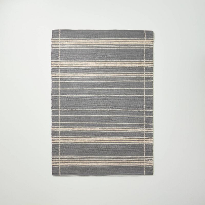 Photo 1 of 5' X 7' Wool Blend Variegated Stripe Area Rug Dark Gray - Hearth & Hand with Magnolia
