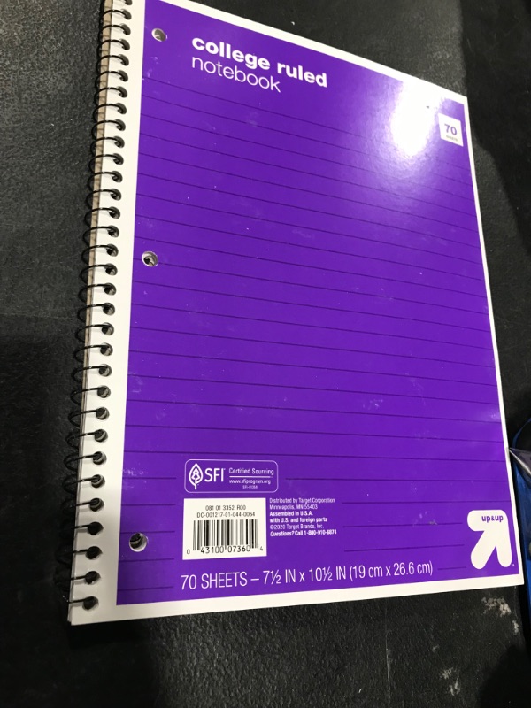 Photo 2 of College Ruled Purple 1 Subject Flexible Paperboard Cover Spiral Notebook - up & up
