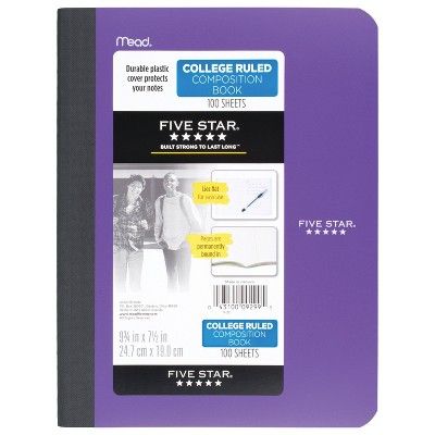 Photo 1 of Five Star Composition Notebook, College Ruled, 100pgs, 7.5" X 9.75"

QTY 4