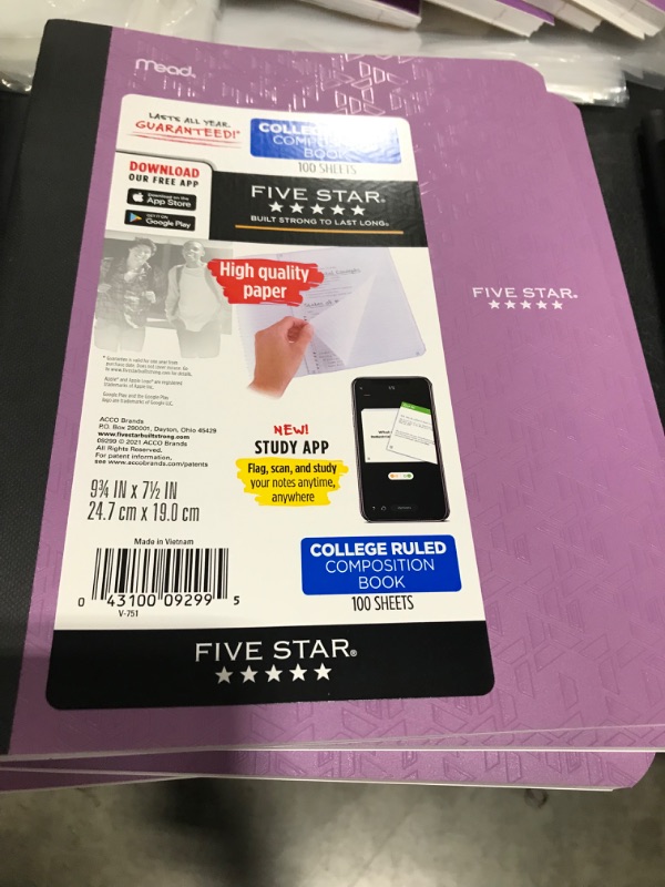 Photo 2 of Five Star Composition Notebook, College Ruled, 100pgs, 7.5" X 9.75"

QTY 4