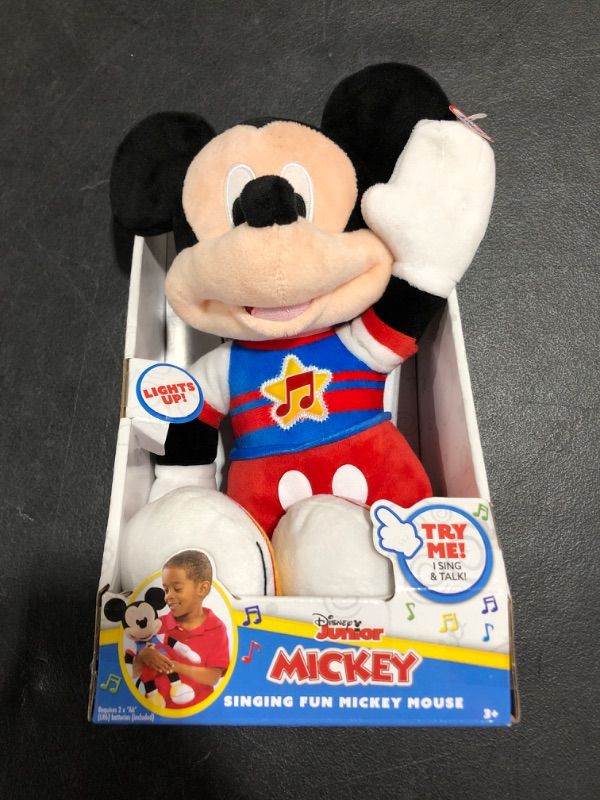 Photo 3 of Disney Junior Mickey Mouse Funhouse Singing Fun Mickey Mouse 13 Inch Lights and Sounds Feature Plush, Sings The Wiggle Giggle Song, by Just Play
