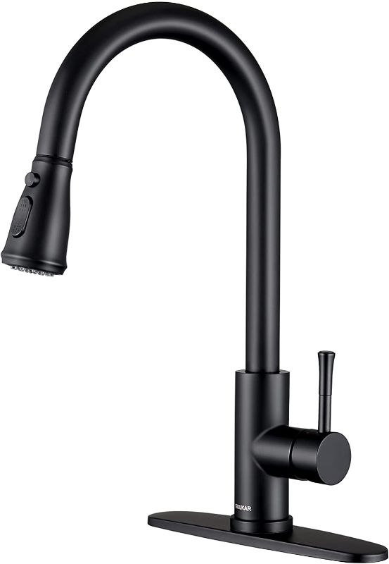 Photo 1 of Black Kitchen Faucet with Pull Down Sprayer Matte Black Stainless Steel Kitchen Sink Faucet 360 Degree Swivel with Deck Plate
