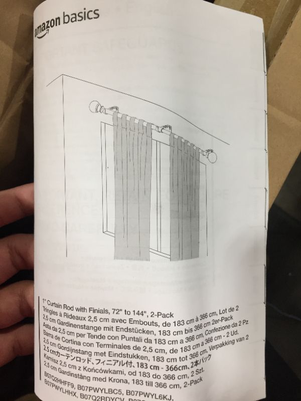 Photo 3 of Amazon Basics 1-Inch Curtain Rod with Round Finials - 2-Pack, 72 to 144 Inch, Black
