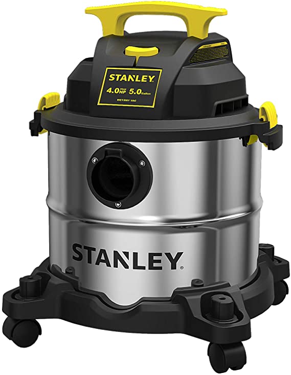 Photo 1 of STANLEY SL18115 Wet/Dry Vacuum, 5 Gallon, 4 Horsepower, Stainless Steel Tank, 4.0 HP, 50" Sealed Pressure, Silver+Yellow
