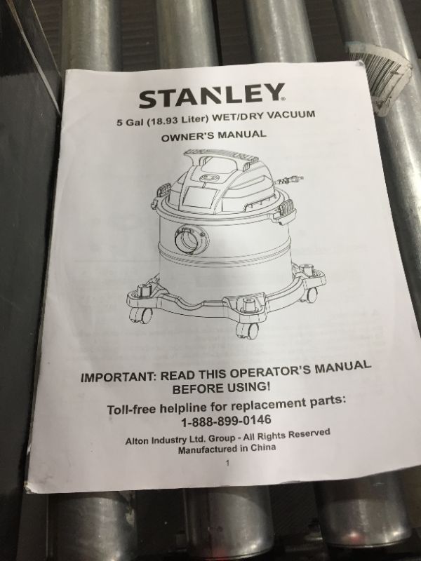 Photo 3 of STANLEY SL18115 Wet/Dry Vacuum, 5 Gallon, 4 Horsepower, Stainless Steel Tank, 4.0 HP, 50" Sealed Pressure, Silver+Yellow
