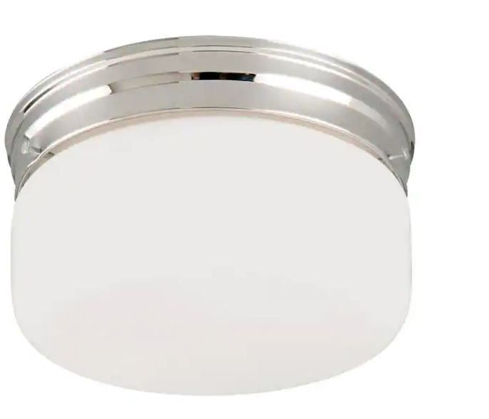 Photo 1 of 2-Light Chrome Ceiling Mount Fixture with White Opal Glass
