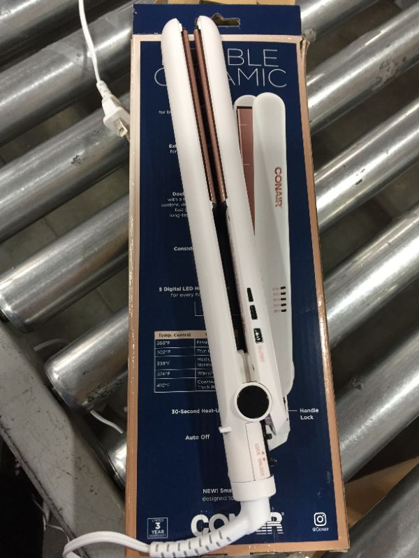 Photo 2 of Conair Double Ceramic Flat Iron, 1 Inch, White/Rose Gold
