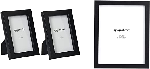 Photo 1 of Amazon Basics Photo Picture Frame - 8" x 10", Black - Pack of 2 & Photo Picture Frame - 4" x 6", Black - Pack of 2
