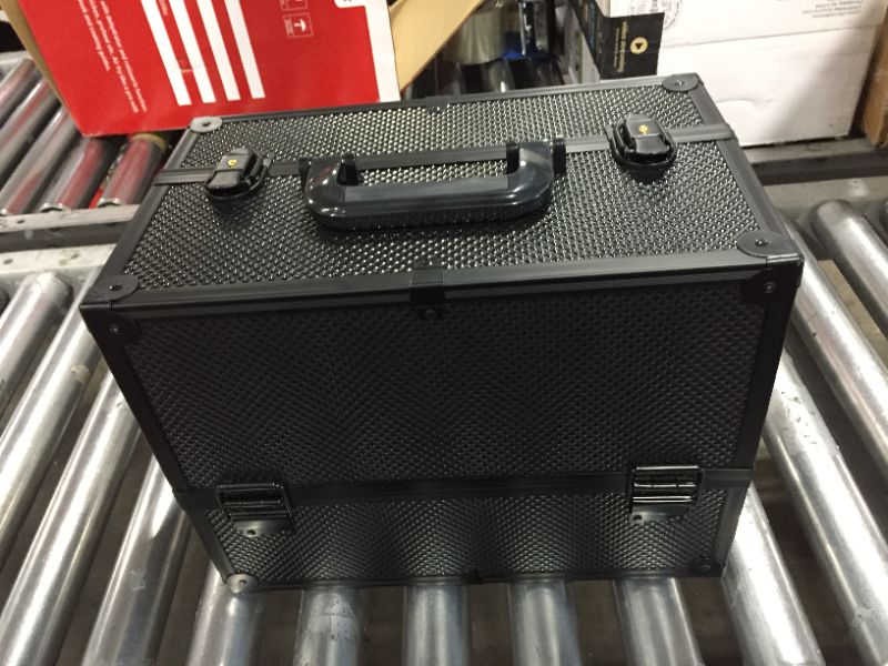 Photo 1 of Makeup Train Case Professional Adjustable - 6 Trays Cosmetic Cases Makeup Storage Organizer Box with Lock and Compartments 14 Inch Large Black
