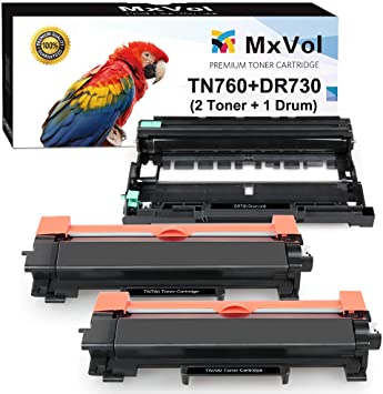 Photo 1 of MxVol Compatible Toner Cartridge and Drum Unit Replacement for Brother TN760 DR730 DR 730 use for HL-L2350DW MFC-L2750DW HL-L2395DW Printer (2 Toners+1 Drum, 3-Pack)
