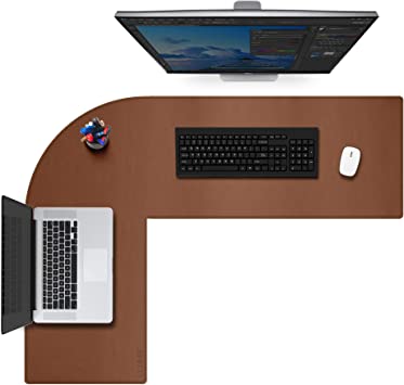 Photo 1 of CENNBIE Dual Sided L Shaped Desk Pad,??43.31x51.18x15.75 inches Corner Leather Desk Pad,l Shaped Desk Gaming mat,Waterproof l Shaped Leather Mouse pad,Home Office Accessories Corner Desk Mat(Brown)
