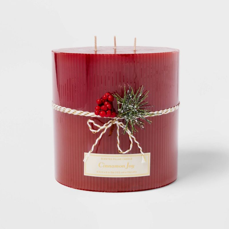 Photo 1 of 2 PACK OF 6" X 6" Ribbed Scented Pillar Candle Red - Threshold™
