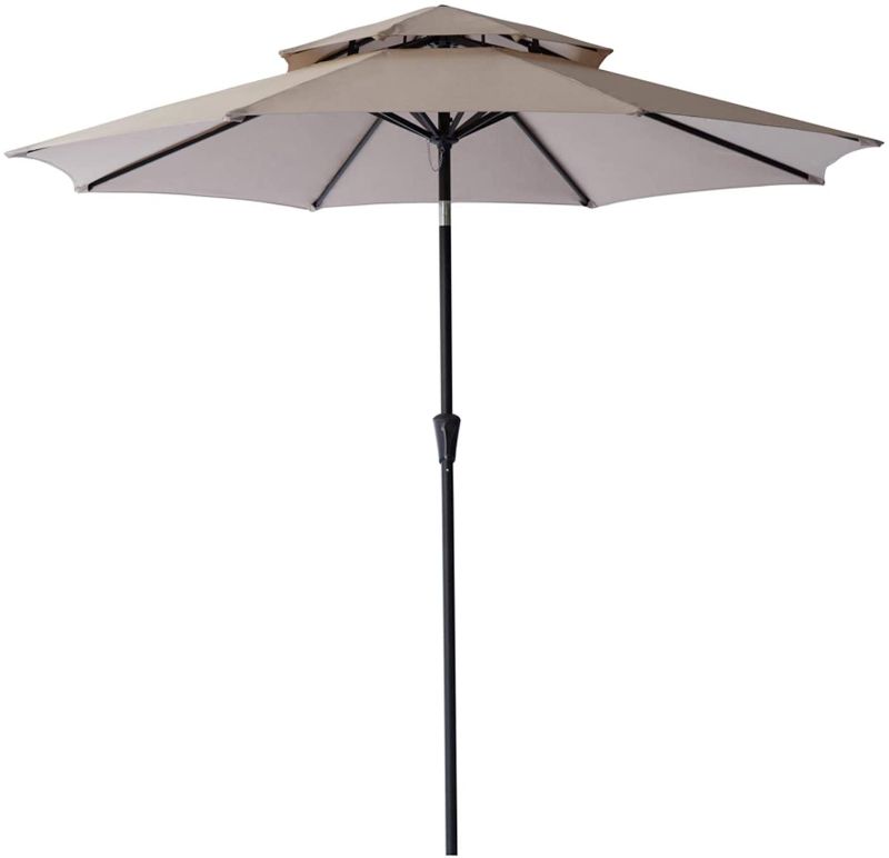 Photo 1 of C-Hopetree 9 ft Double Top Outdoor Patio Market Table Umbrella with Tilt, Beige
