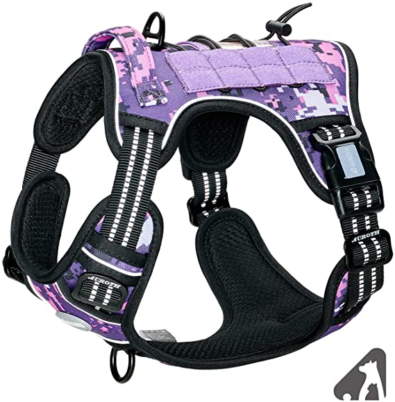 Photo 1 of Auroth Tactical Dog Harness for Small Medium Large Dogs No Pull Adjustable Pet Harness Reflective K9 Working Training Easy Control Pet Vest Military Service Dog Harnesses (M, Purple Camo)
