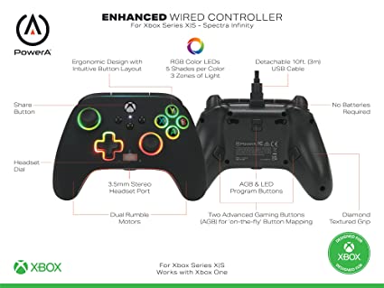 Photo 3 of PowerA Spectra Infinity Enhanced Wired Controller for Xbox Series X|S, Gamepad, Wired Video Game Controller, Gaming Controller, Xbox One, Officially Licensed - Xbox Series X. PRIOR USE.
