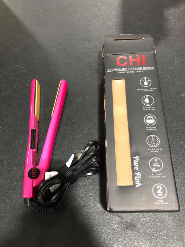 Photo 3 of CHI Tourmaline Ceramic Hair Straightening Flat Iron | 1" Plates | Pure Pink | Professional Salon Model Hair Straightener
PRIOR USE. POWERS ON. 