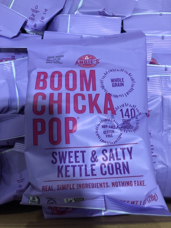 Photo 1 of ANGIE'S KETTLE CORN Angies Boom Chicka Pop Sweet and Salty Kettle Corn, 1 Ounce - 24 per case.
BB 05/2022.