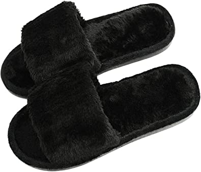 Photo 1 of [Size 42-43] Women's Fuzzy Fluffy Furry Fur Slippers Flip Flop Open Toe Anti-Slip 