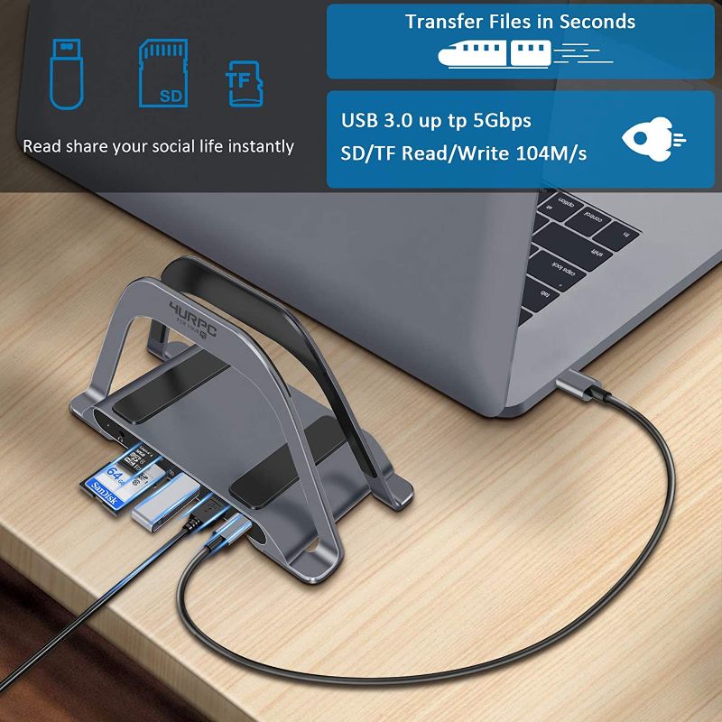 Photo 1 of USB C Docking Station Dual Monitor, USB C Dock Stand Dual HDMI, USB C HUB with Vertical Stand
