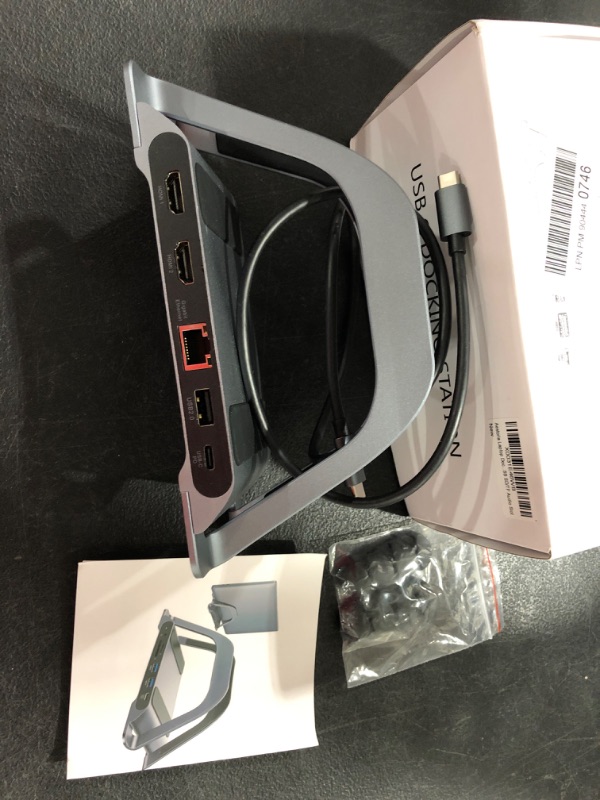Photo 1 of USB C Docking Station Dual Monitor, USB C Dock Stand Dual HDMI, USB C HUB with Vertical Stand