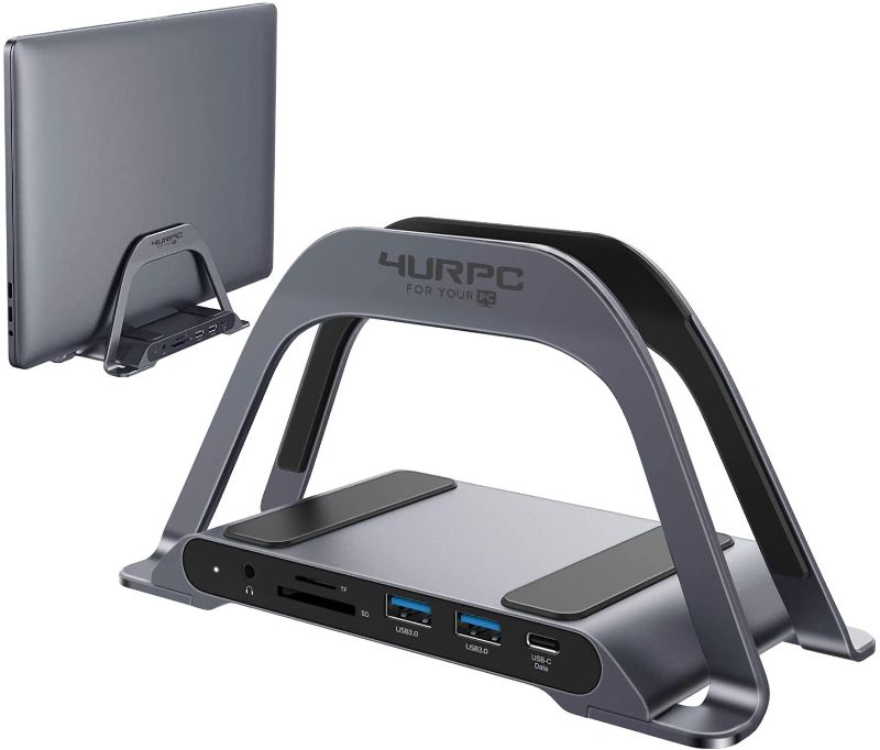 Photo 1 of USB C Docking Station Dual Monitor, USB C Dock Stand Dual HDMI, USB C HUB with Vertical Stand