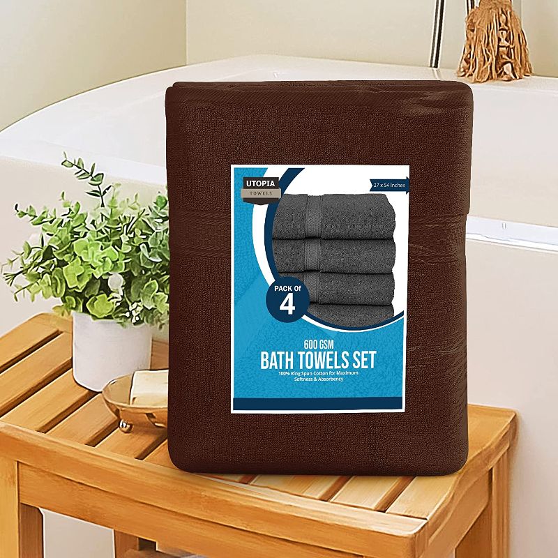 Photo 1 of (4-Pack) Utopia Towels - Bath Towels Set, Dark Brown - Premium 600 GSM 100% Ring Spun Cotton 