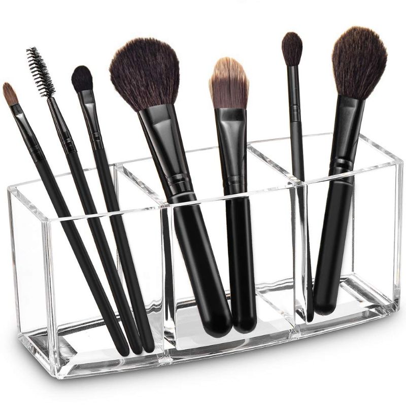 Photo 1 of Acrylic Makeup Brush Organizer Holder Clear Cosmetic Brushes Storage with 3 Slots