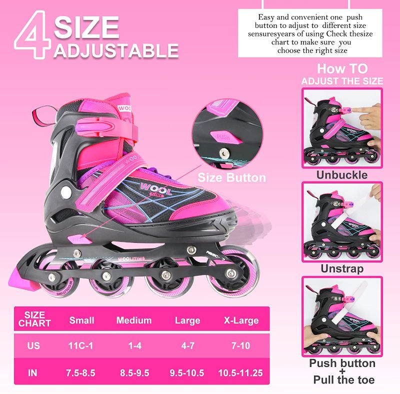 Photo 2 of [Size L] Woolitime Sports Adjustable Roller Blades for Girls Boys Kids with Featuring All Illuminating Wheels