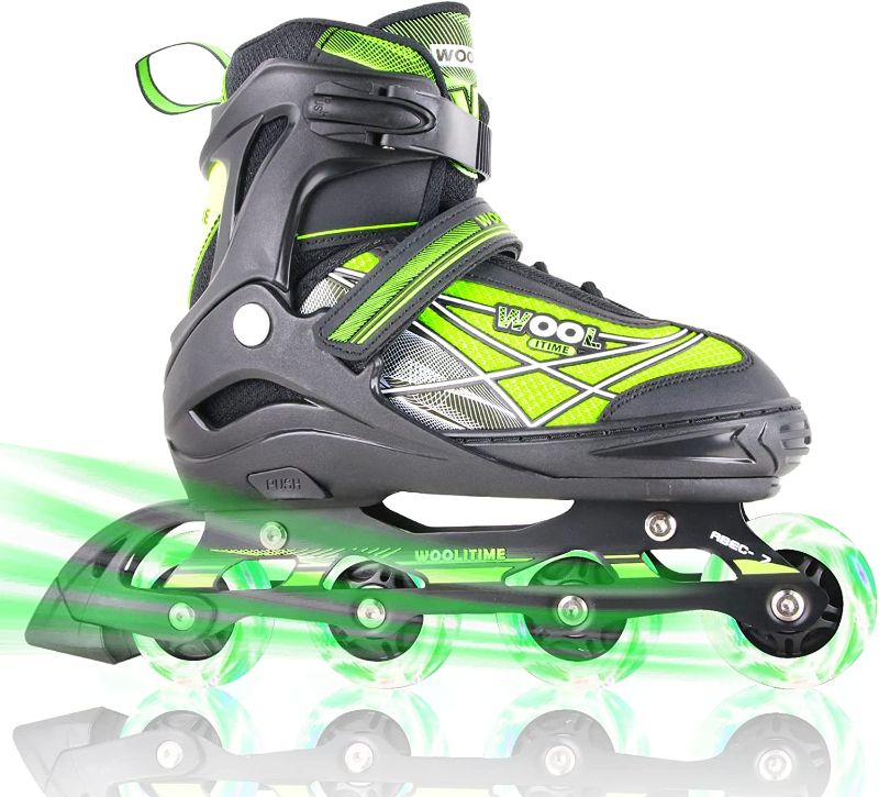 Photo 1 of [Size L] Woolitime Sports Adjustable Roller Blades for Girls Boys Kids with Featuring All Illuminating Wheels- Green