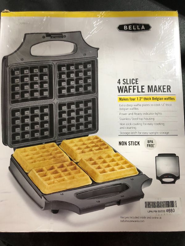 Photo 4 of BELLA 4 Slice Non-Stick Belgian Waffle Maker, Fluffy Restaurant-Style Waffles in Under 6 Minutes, Quickly Makes 4 Large