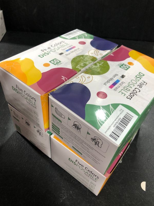 Photo 1 of [4 Pack] HIWUP Colored Disposable Face Masks 50 Pack, PFE 99% Face Mask Suitable For Adults And Teens [200 Masks Total]
