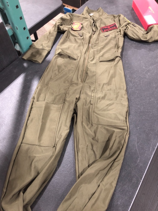 Photo 2 of Party City Top Gun: Maverick Flight Costume for Women, Halloween, Olive Green, Catsuit with Zipper small
