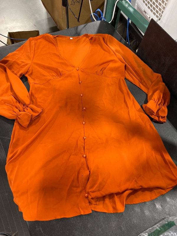 Photo 1 of Women's Summer Dress V Neck Casual Loose Flowy Swing Shift Dress, Rustic Orange Color, Size Large