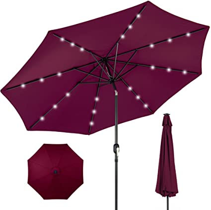 Photo 1 of Best Choice Products 10ft Solar Powered Aluminum Polyester LED Lighted Patio Umbrella w/Tilt Adjustment and UV-Resistant Fabric, Burgundy