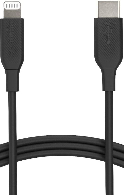 Photo 1 of Amazon Basics USB-C to Lightning Cable Cord, MFi Certified Charger for Apple iPhone 11/12, iPad,Black, 3-Ft
