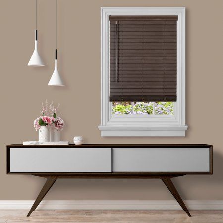 Photo 1 of ACHIM GII Madera Falsa Mahogany Cordless Room Darkening Faux Wood Blind with 2 in. Slats 46 in. W X 64 in. L, Brown

