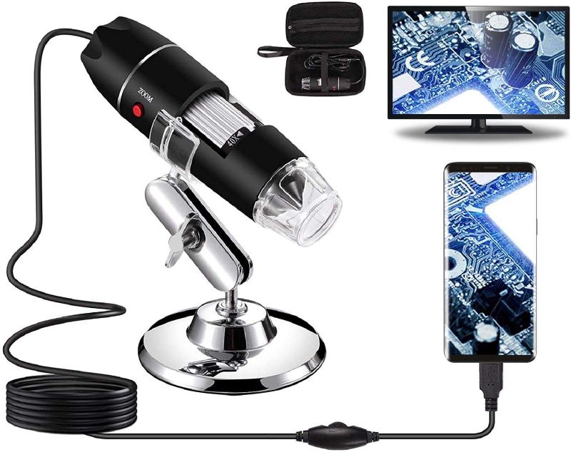 Photo 1 of Bysameyee USB Digital Microscope 40X to 1000X, 8 LED Magnification Endoscope Camera with Carrying Case & Metal Stand, Compatible for Android Windows 7 8 10 Linux Mac
