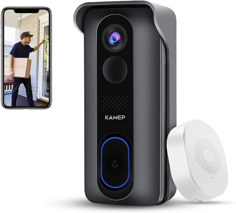 Photo 1 of [2022 Upgraded] Wireless Wifi Video Doorbell Camera With Chime HD 1080P Waterproof Home Security Doorbell Camera Battery Powered With 2-Way Audio, Motion Detection ,IR ,Wide Angle,Cloud Storage, KAMEP
