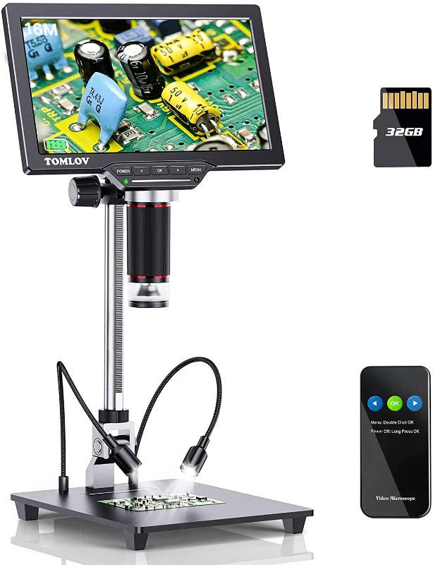 Photo 1 of TOMLOV DM201 Pro HDMI Digital Microscope 1200X,10 Inch Stand Included, 7" LCD Digital Microscope,16MP Coin Micro Soldering Microscope with Screen, Windows/Mac OS/TV Compatible,32GB
