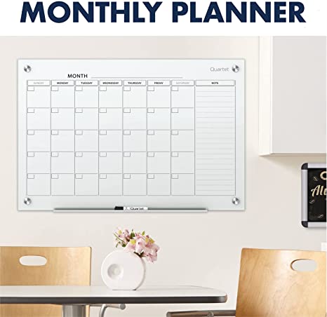 Photo 2 of Quartet Magnetic Whiteboard Calendar, 3' x 2', Glass Dry Erase White Board Planner for Homeschool Supplies & Home Office Organization, 2 Magnets, 1 Dry Erase Marker, Frameless Infinity (GC3624F)
