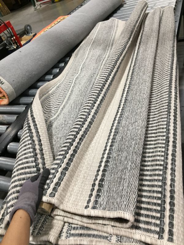 Photo 2 of 5' x 7' Woven Stripe Outdoor Rug Charcoal Gray/Ivory - Threshold

