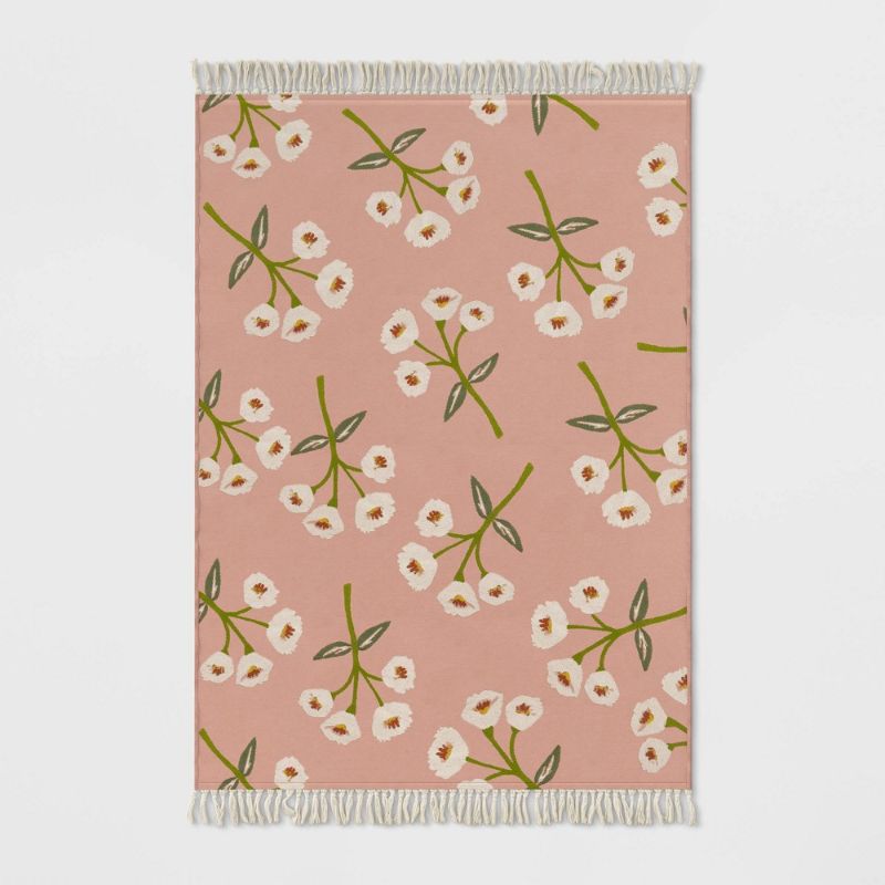 Photo 1 of 5' X 7' Fringed Outdoor Rug Floral Blush - Opalhouse™
